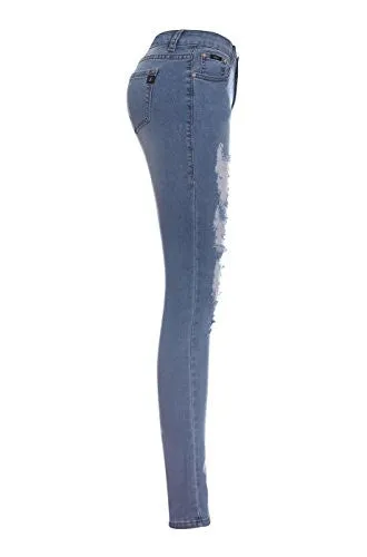 2LUV Women's Trendy Distressed 5 Pocket Denim Skinny Jeans