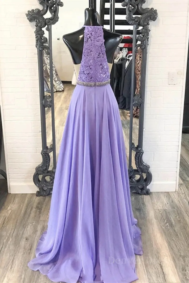 A Line Purple Lace Long Prom Dress with Belt Purple Lace Formal Dress Purple Evening Dress Bridesmaid Dress