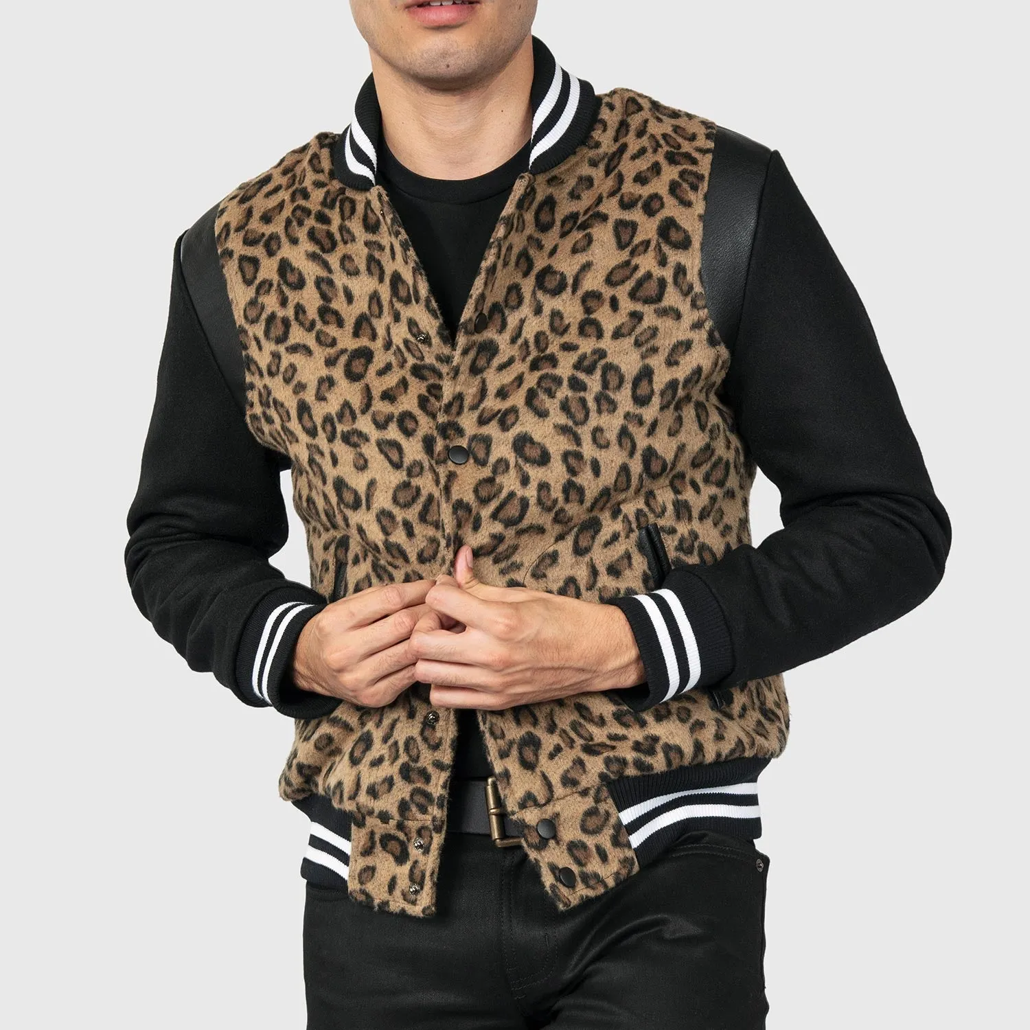 ACE VARSITY JACKET - LEOPARD/BLACK