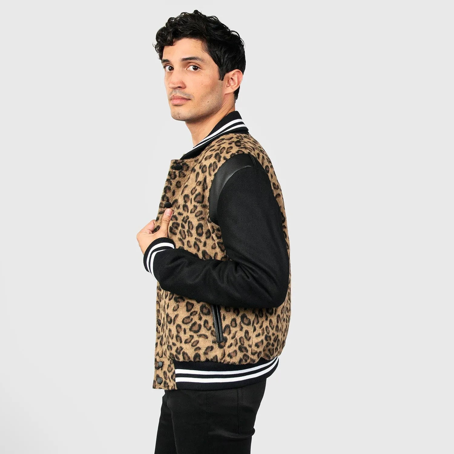 ACE VARSITY JACKET - LEOPARD/BLACK