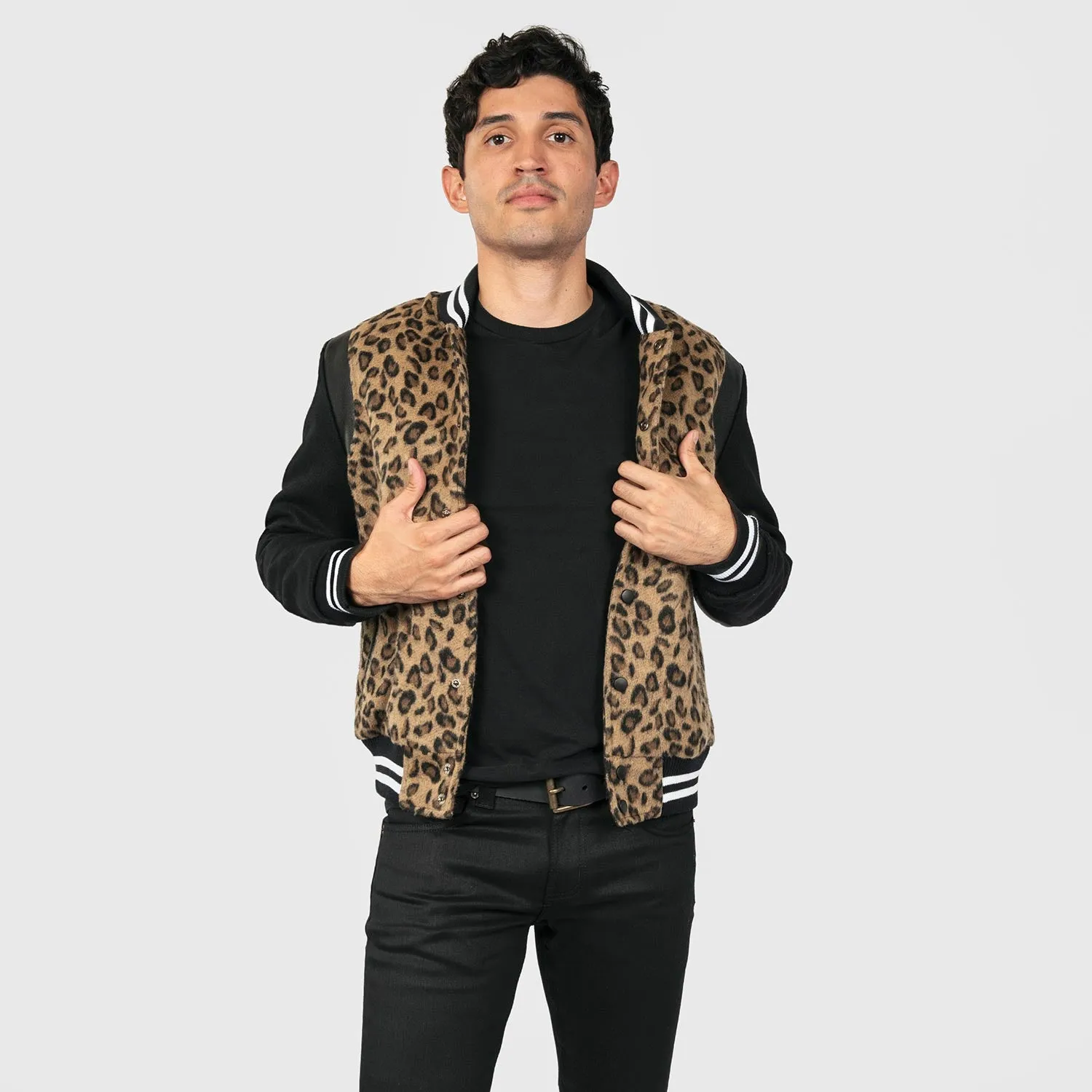 ACE VARSITY JACKET - LEOPARD/BLACK