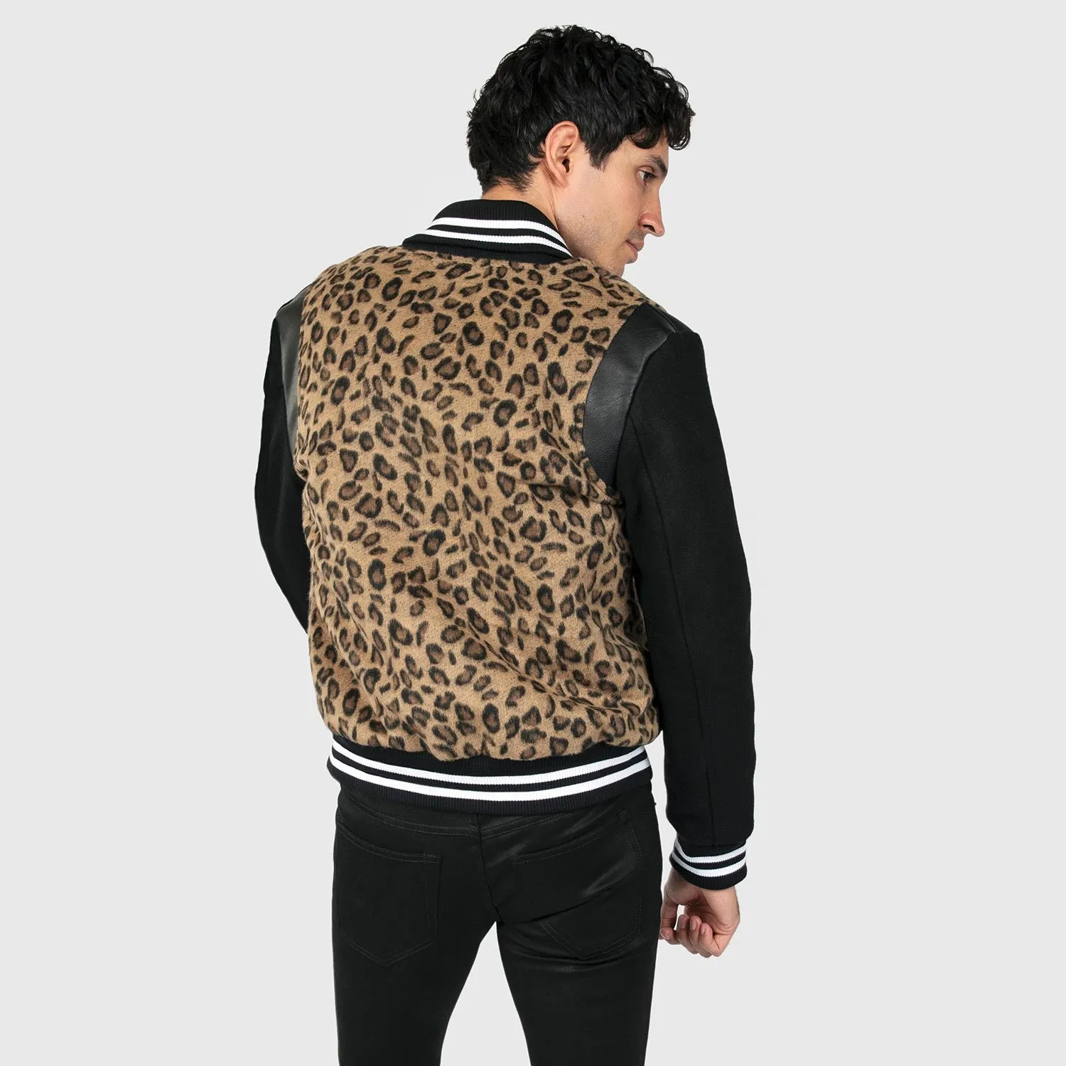 ACE VARSITY JACKET - LEOPARD/BLACK