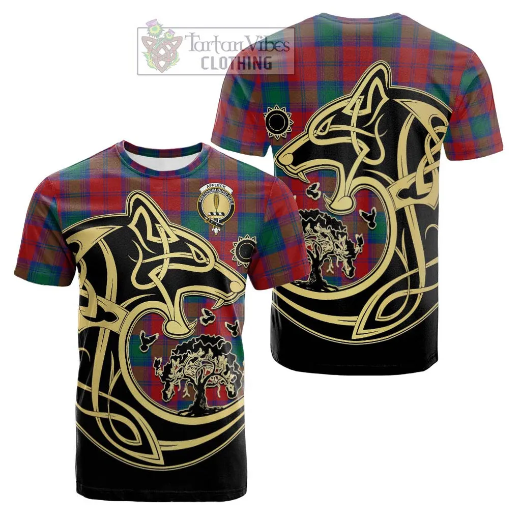 Affleck Tartan Cotton T-shirt with Family Crest Celtic Wolf Style