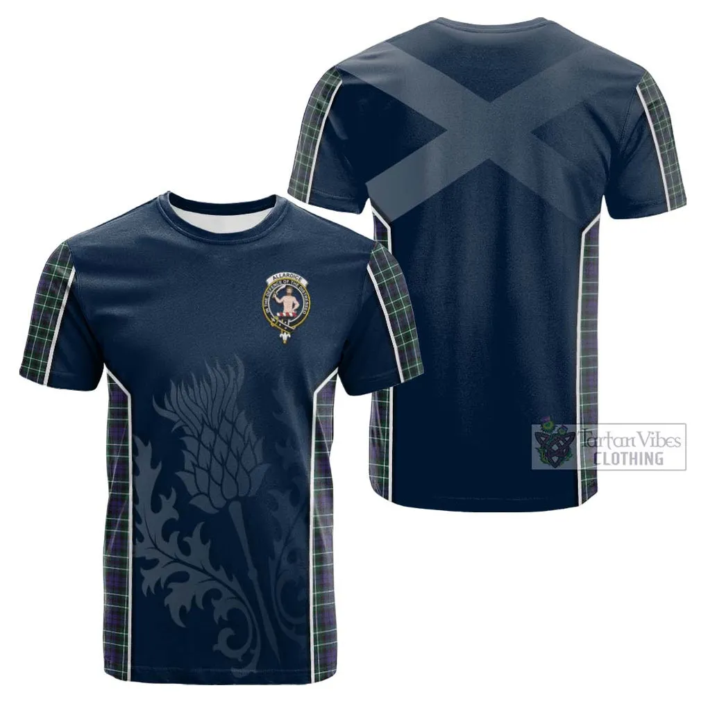 Allardice Tartan Cotton T-shirt with Family Crest and Scottish Thistle Vibes Sport Style