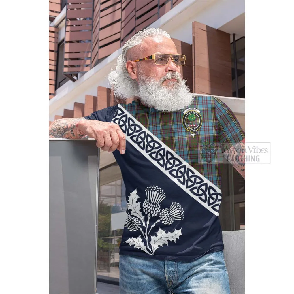 Anderson Tartan Cotton T-shirt Featuring Thistle and Scotland Map