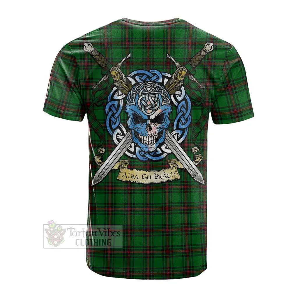 Anstruther Tartan Cotton T-shirt with Family Crest Celtic Skull Style