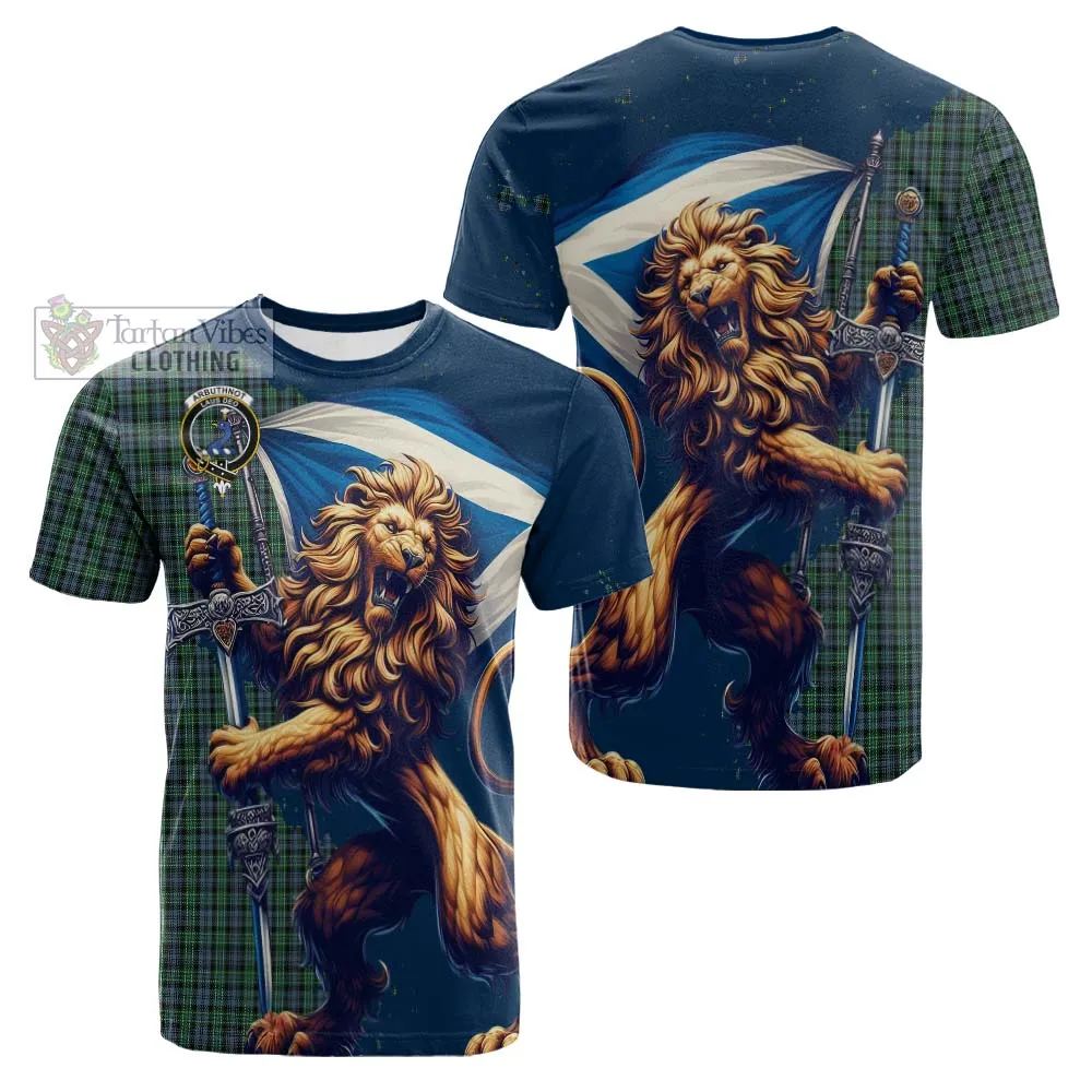 Arbuthnot Tartan Family Crest Cotton T-shirt with Scottish Majestic Lion