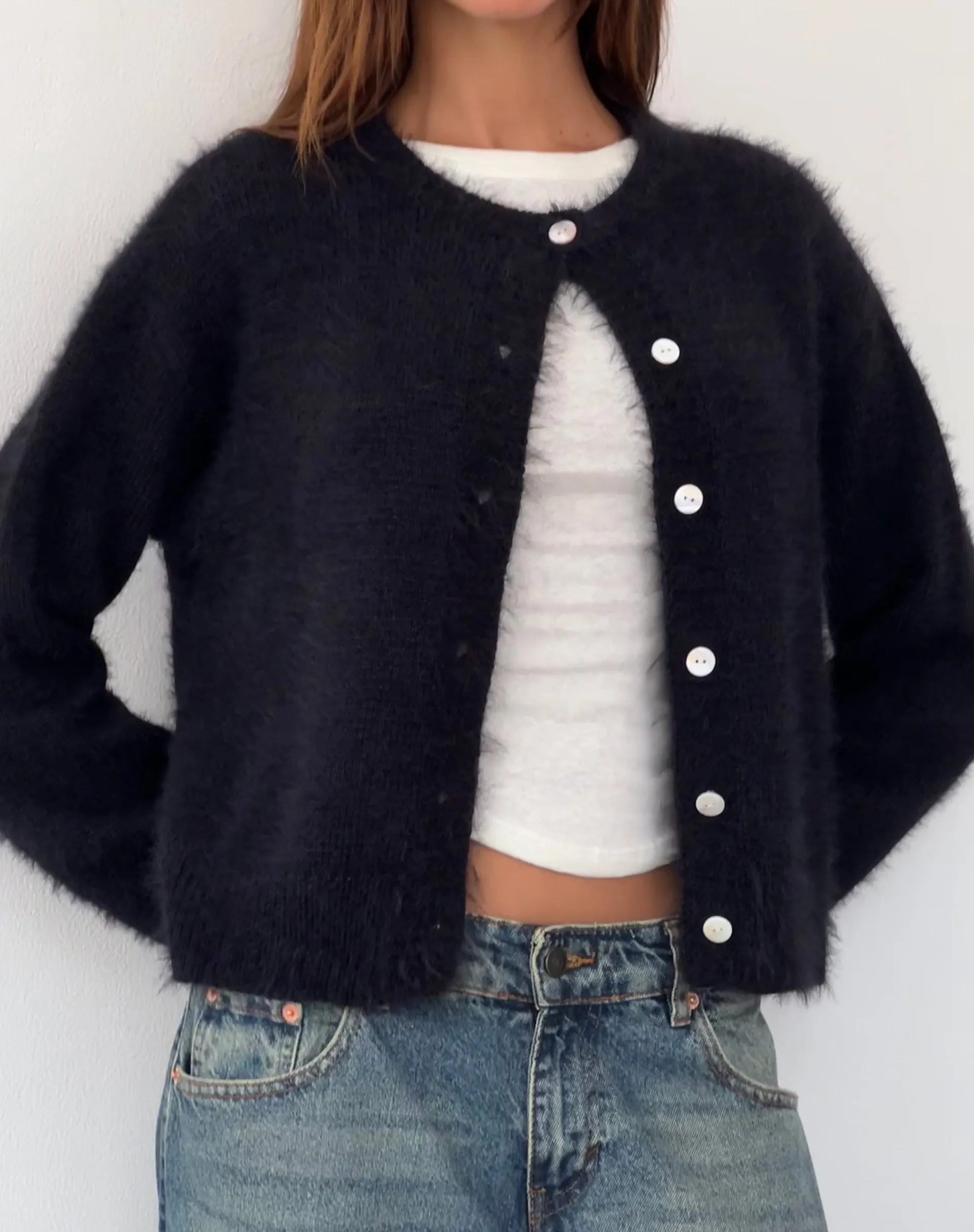 Audrina Cardigan in Fluffy Knit Black