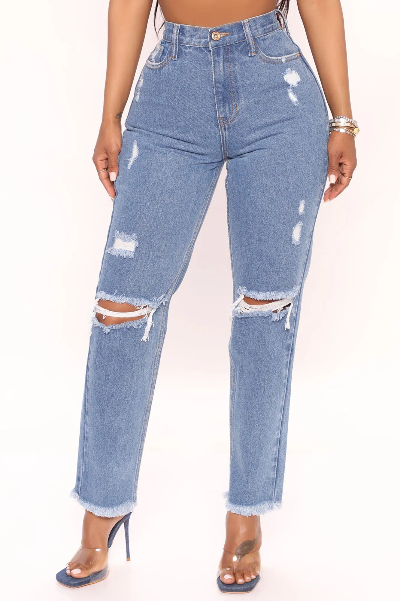 Back Home Ripped Mom Jeans - Medium Blue Wash