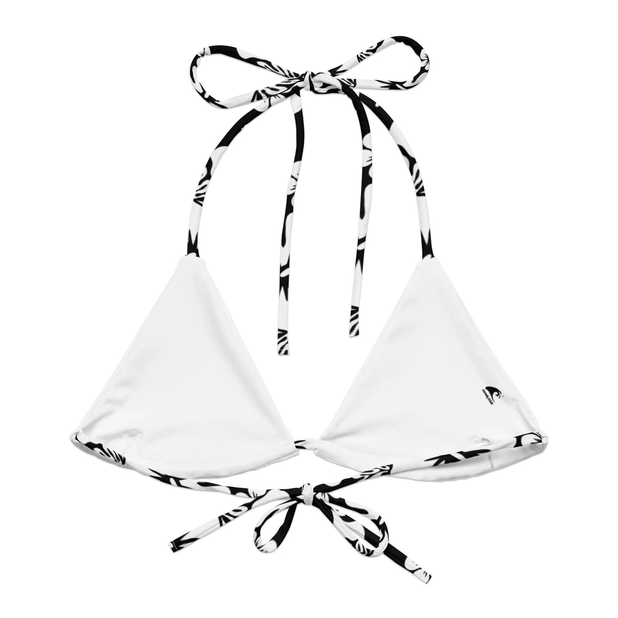 Black and White Hawaiian Flowers String Bikini Top