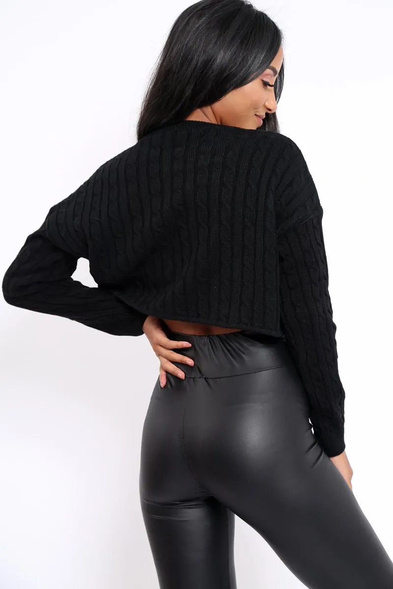 Black Cable Knit Cropped Jumper - Georgie