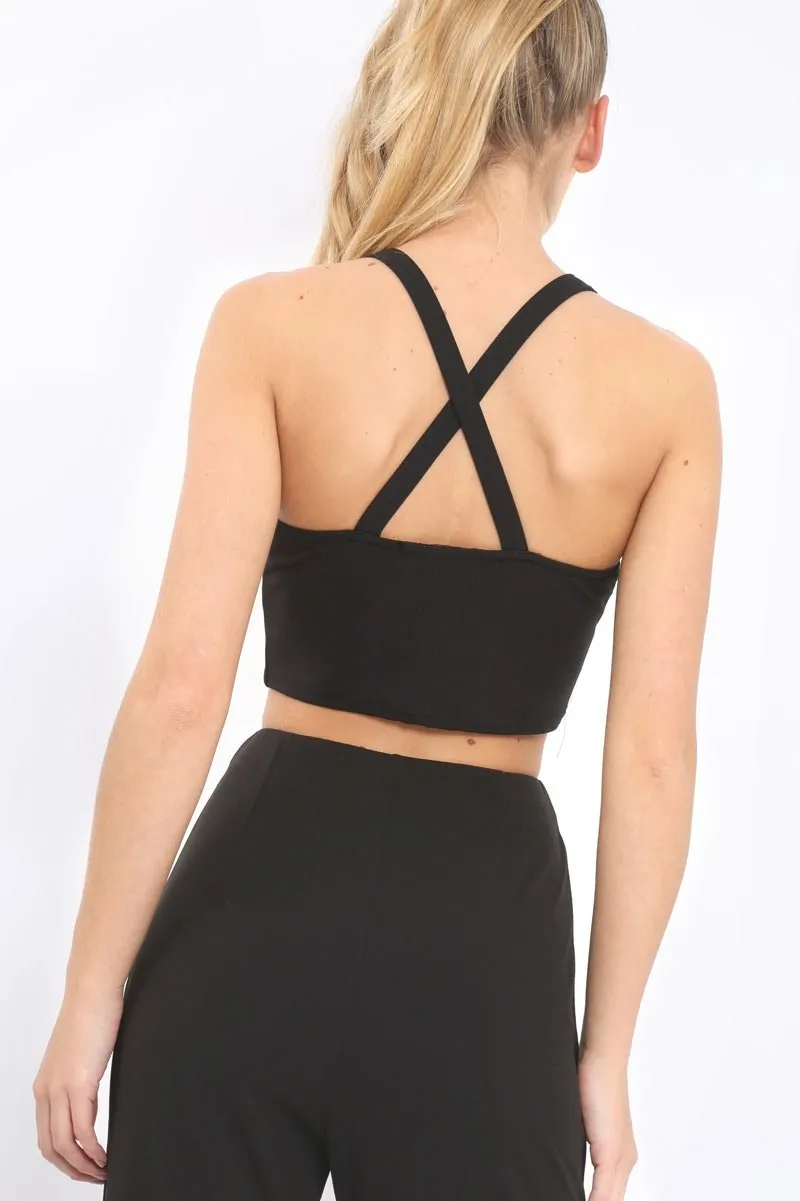 Black Cross Over Crop Top - Kennie