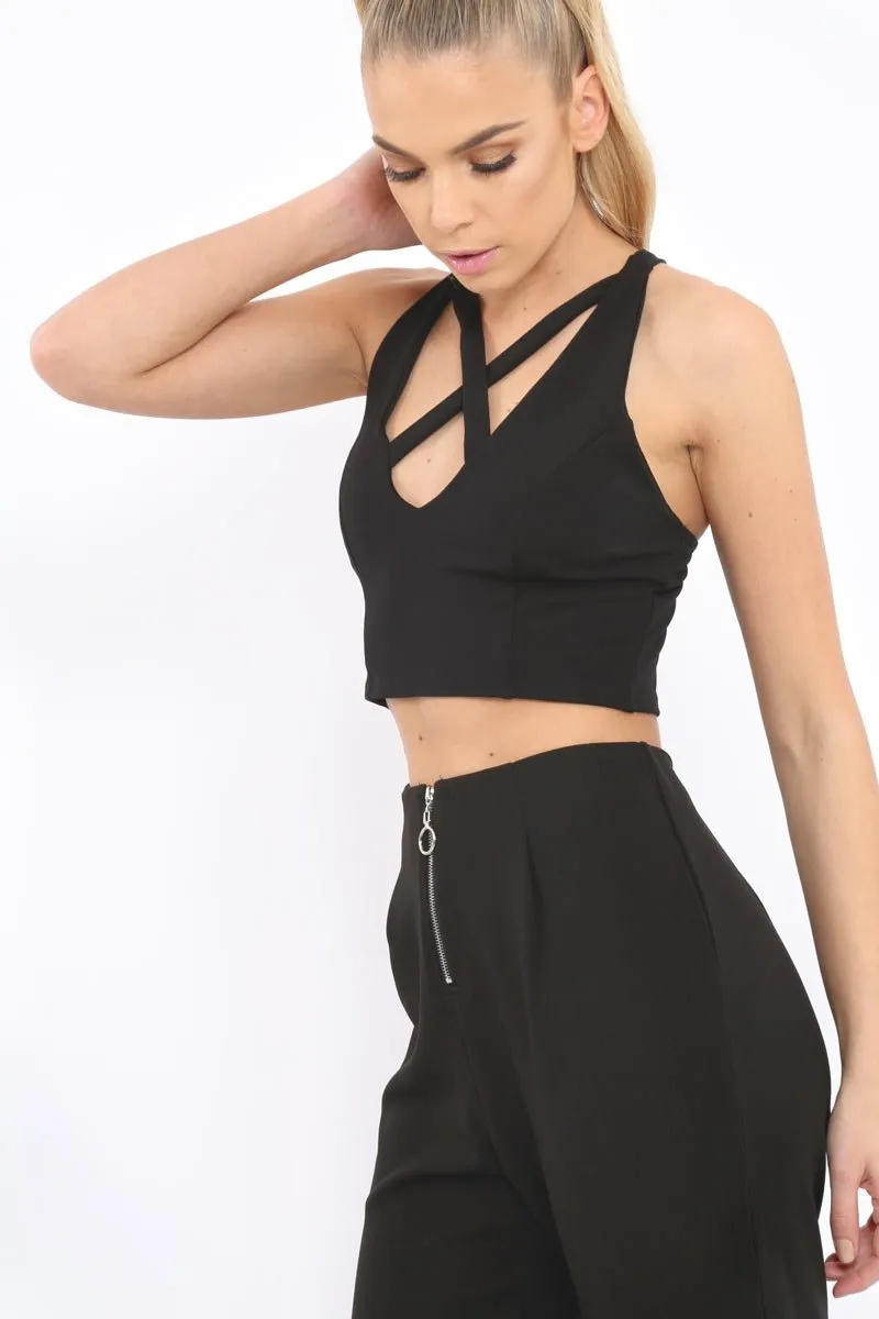 Black Cross Over Crop Top - Kennie