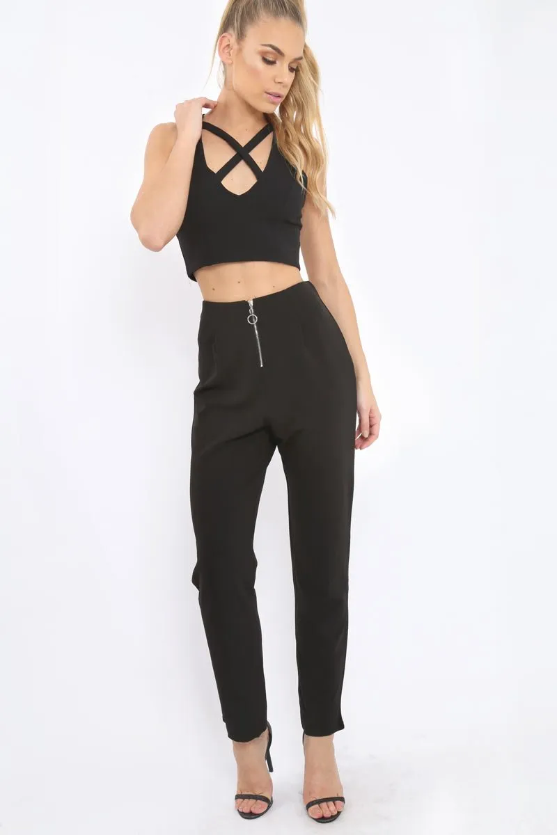 Black Cross Over Crop Top - Kennie