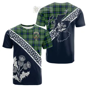 Blackadder Tartan Cotton T-shirt Featuring Thistle and Scotland Map