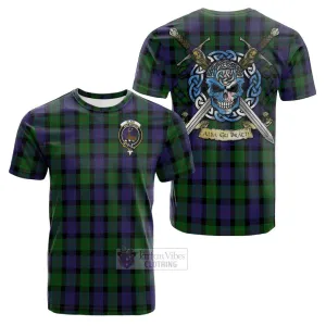 Blair Tartan Cotton T-shirt with Family Crest Celtic Skull Style