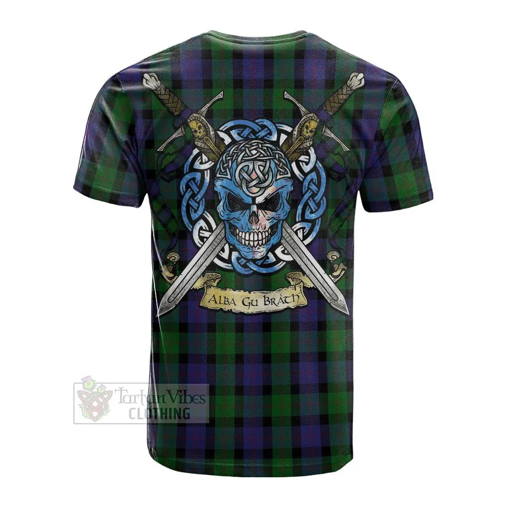 Blair Tartan Cotton T-shirt with Family Crest Celtic Skull Style