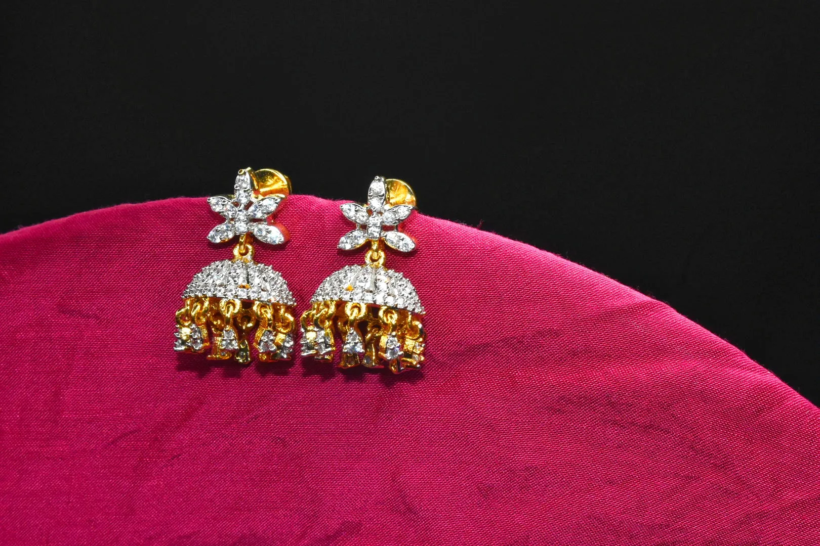 Blooming Sunflower American Diamond Jhumkas
 By Asp Fashion Jewellery