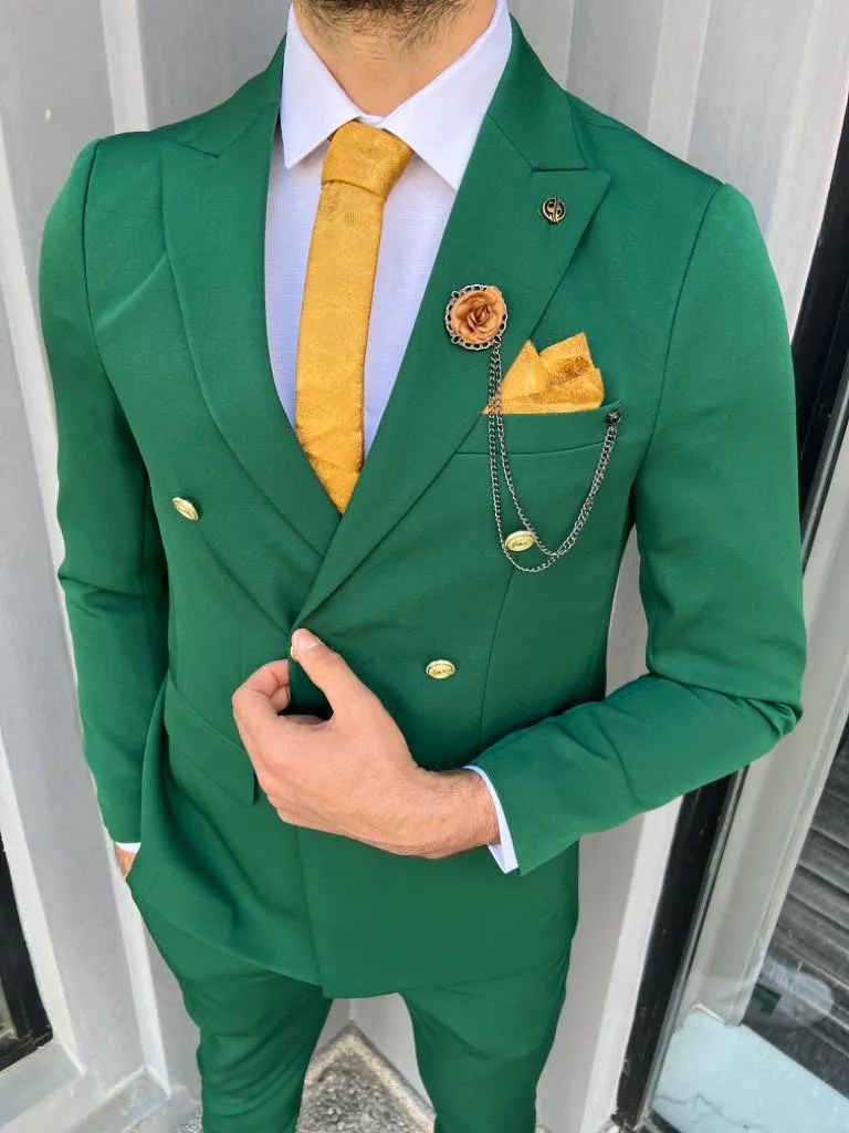 Bojoni Dayton Slim Fit Double Breasted Green Suit