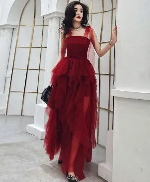 Burgundy Sweetheart Tulle Long Prom Dress Burgundy Evening Dress 1