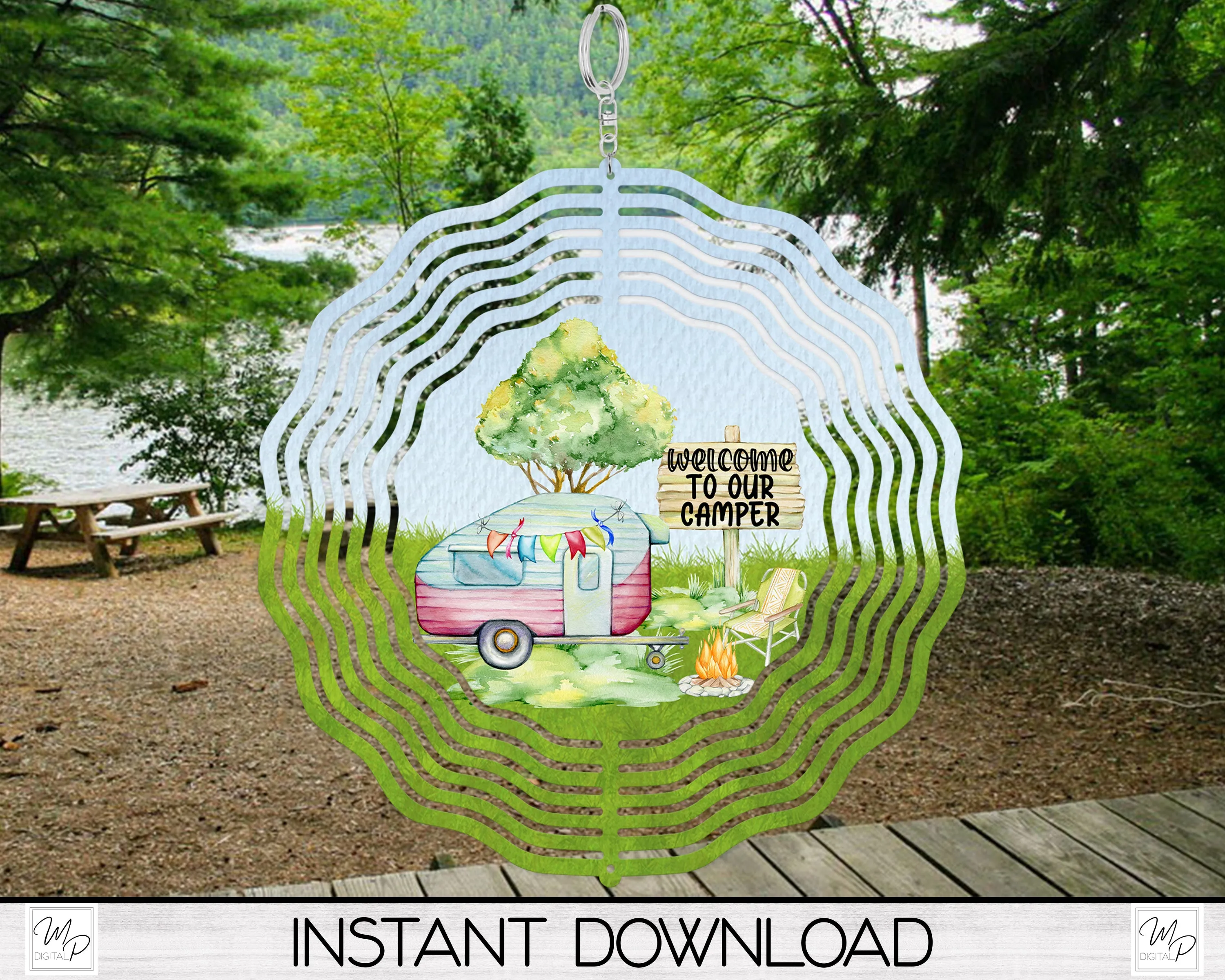 Camping Garden Wind Spinner PNG Design for Sublimation, Garden Spinner Design, Digital Download