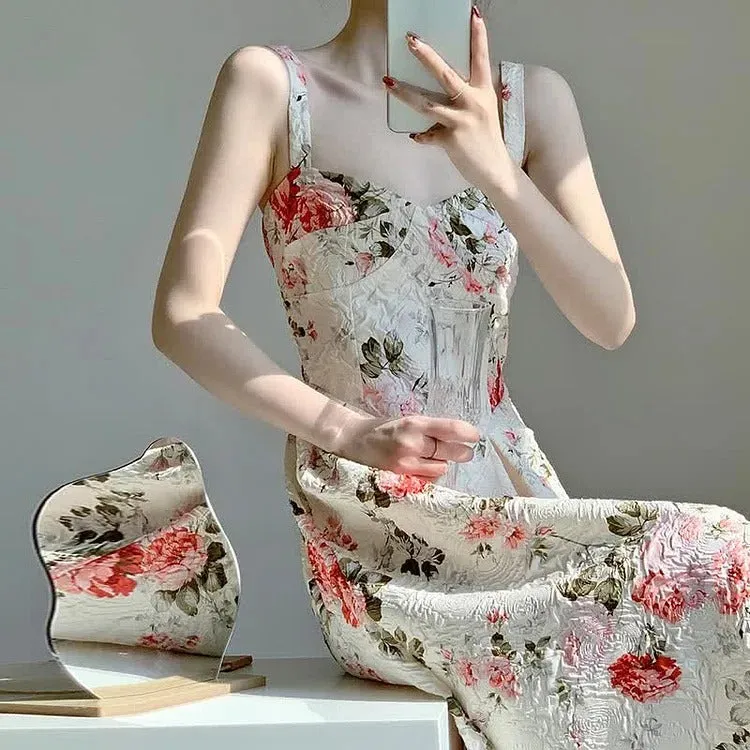 Chic Vintage Floral Print A-line Slip Dress