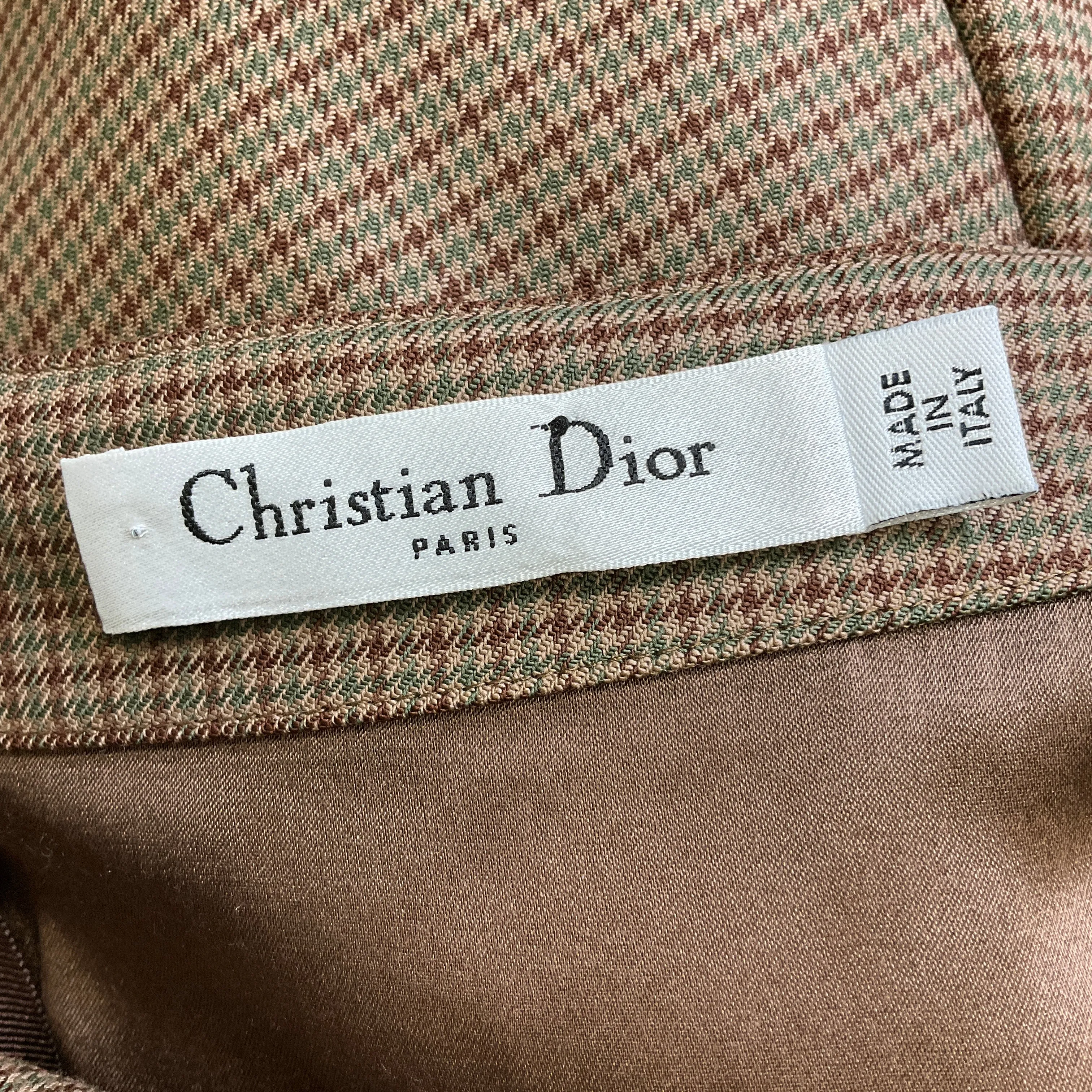 Christian Dior Brown Multi Houndstooth Wool Dress