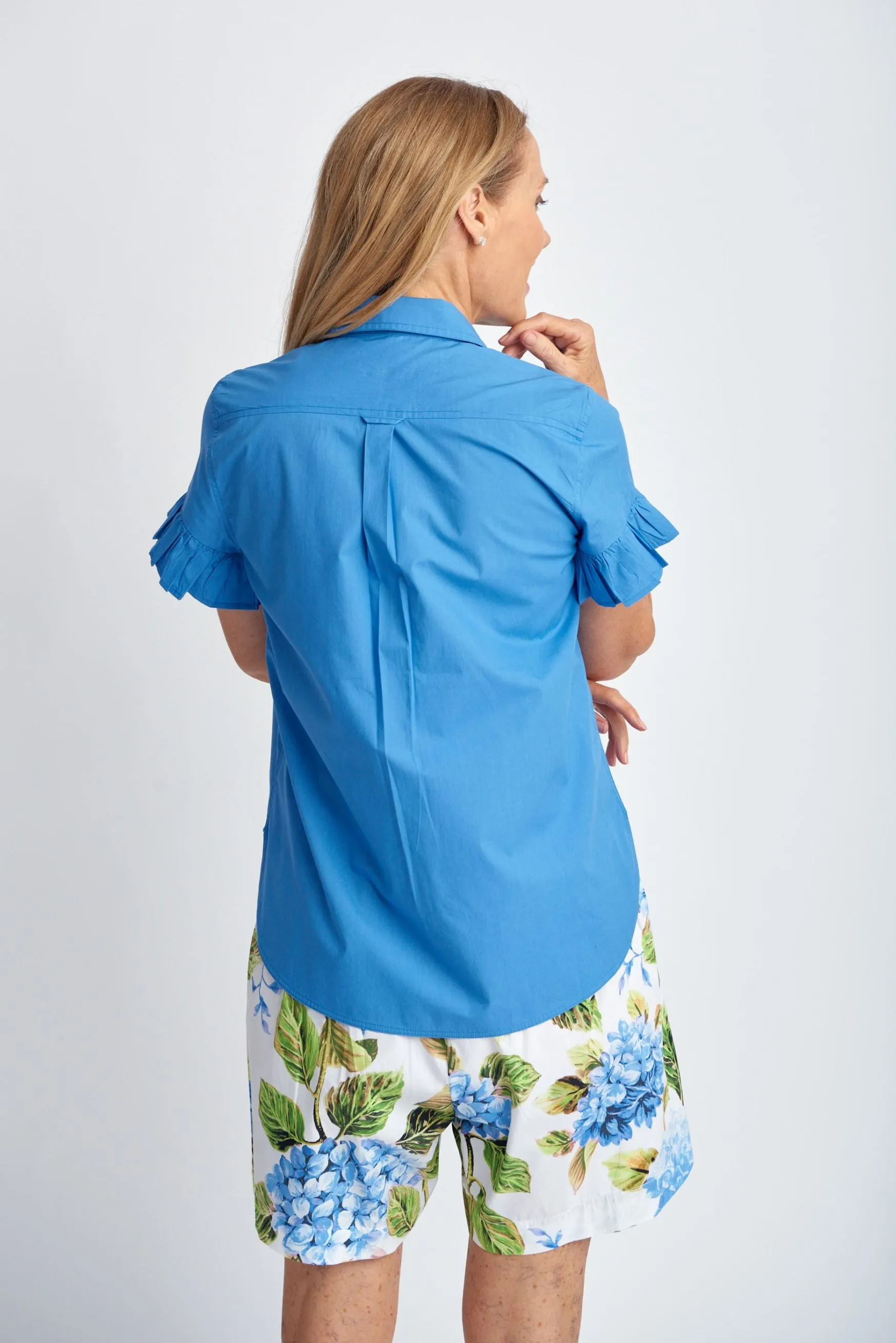 Cotton Ruffle Sleeve Shirt Regatta Blue