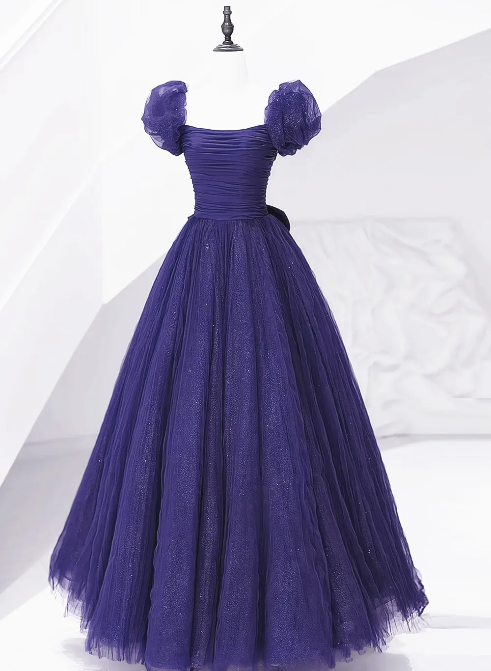 Dark Purple Tulle Scoop A-line Long Formal Dress, Dark Purple Evening Dress Prom Dress