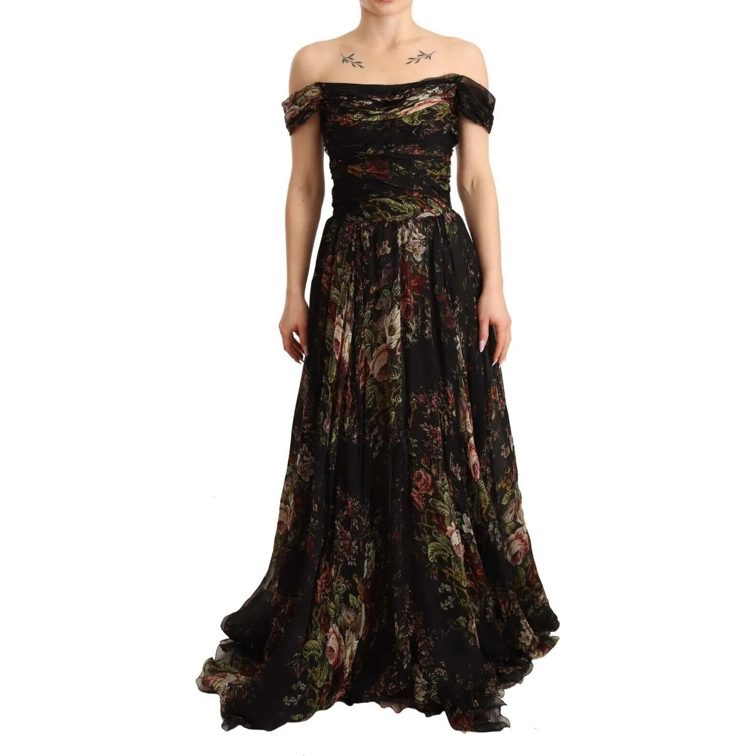 Dolce & Gabbana Floral Silk Off-Shoulder Long Dress