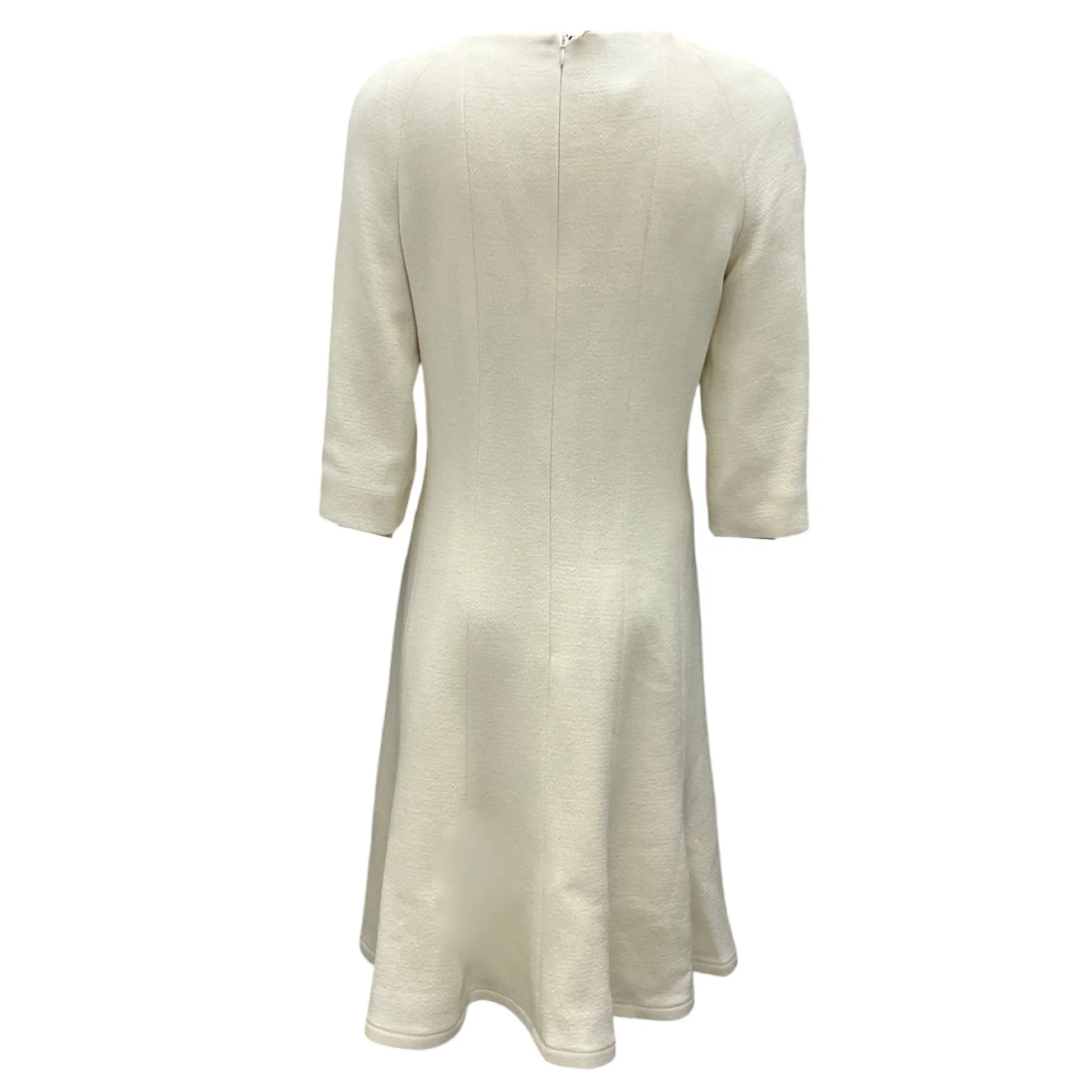 Edward Achour Paris Ecru / Gold Button Detail Wool Crepe Dress