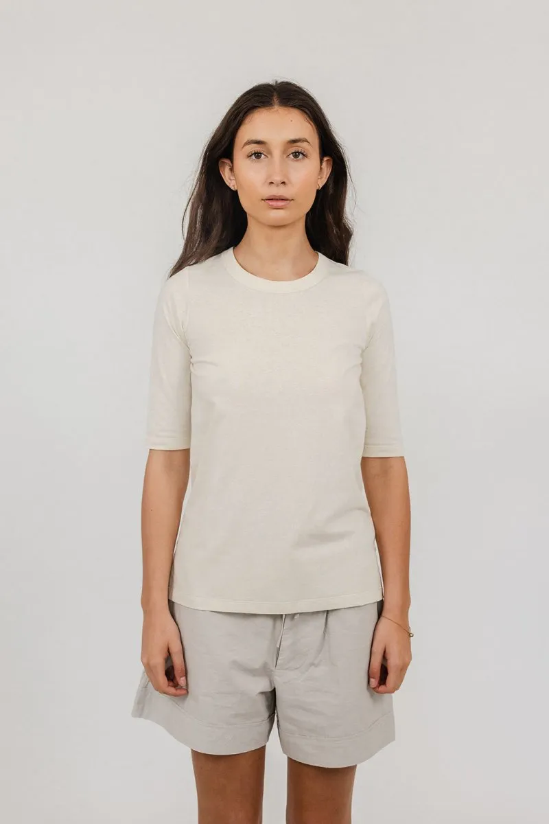 Elbow-Length Cotton T-Shirt