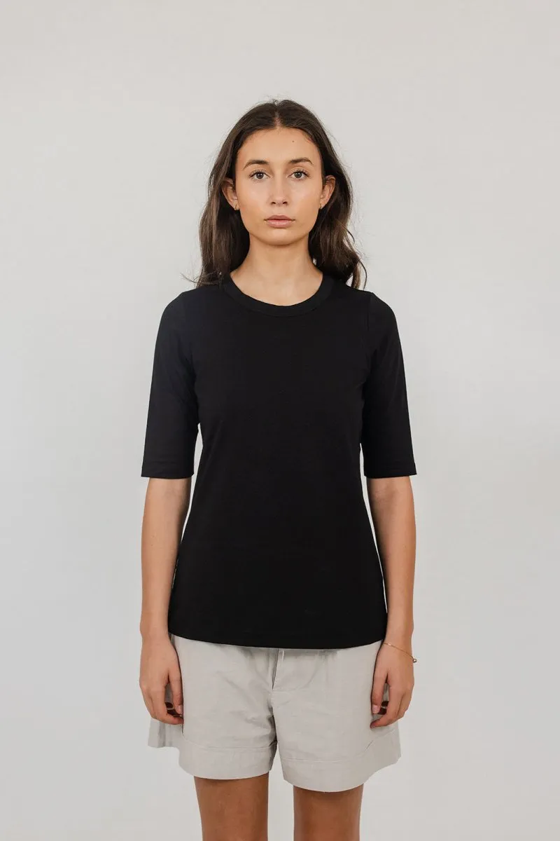 Elbow-Length Cotton T-Shirt