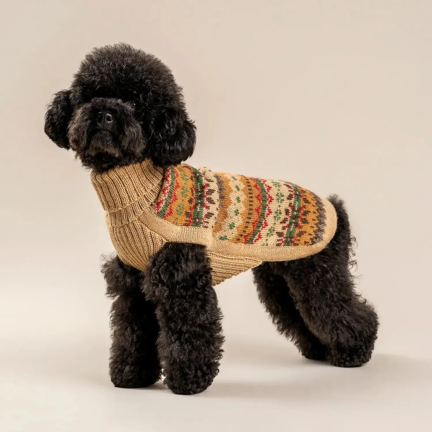 Fair Isle Tan Alpaca Dog Sweater