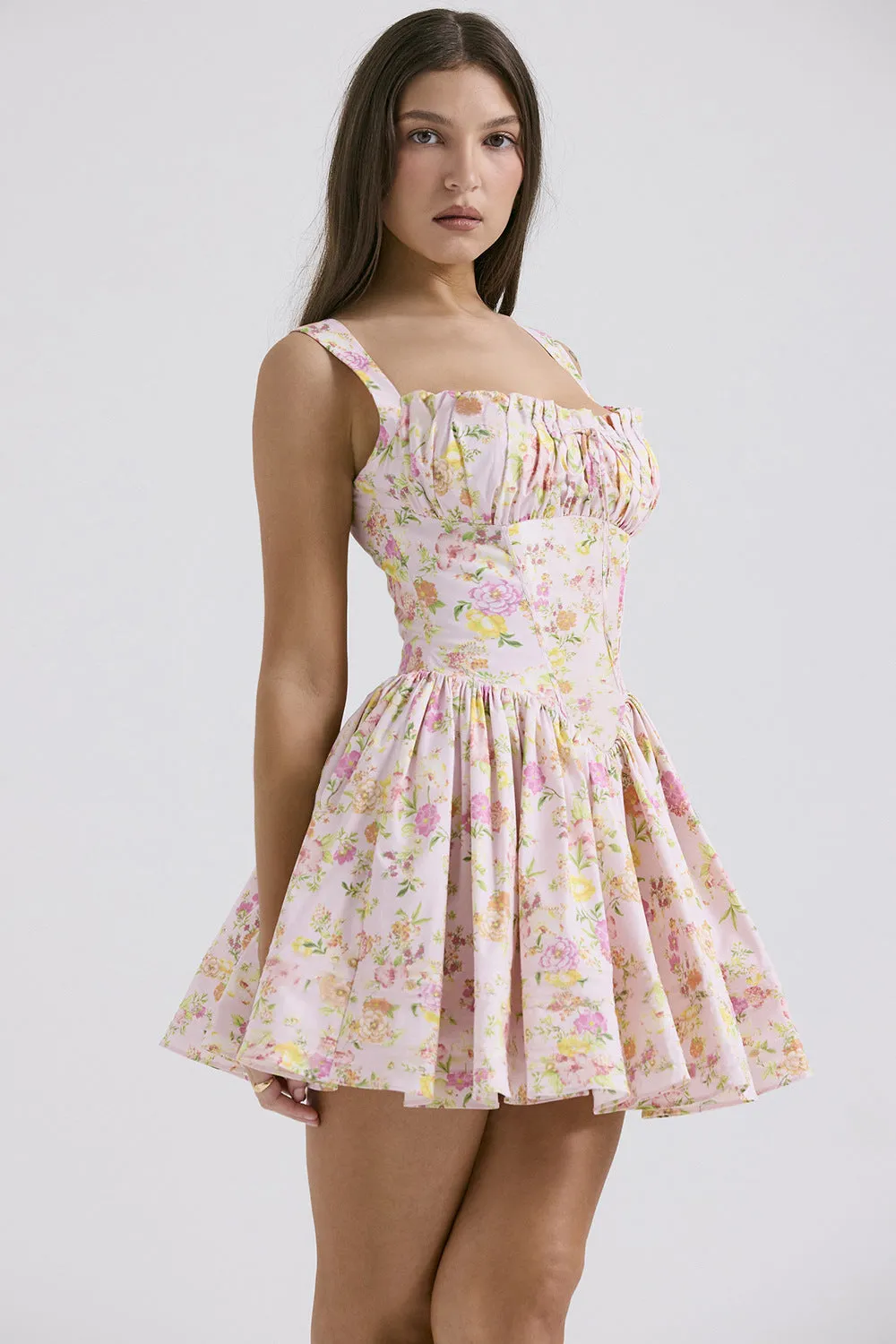 Floral Print Slim Fit Ballet-style Spaghetti Strap Mini Dress