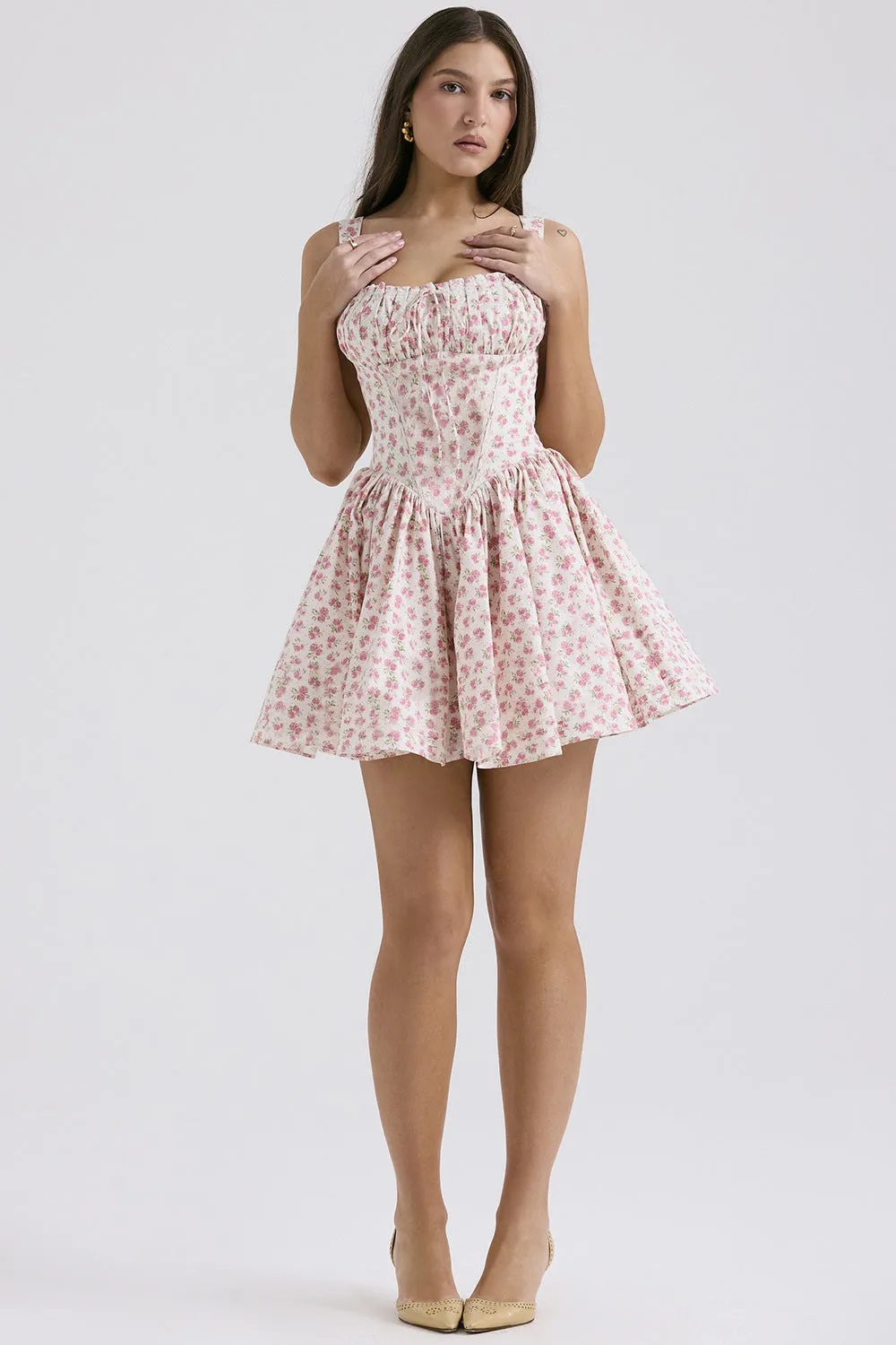 Floral Print Slim Fit Ballet-style Spaghetti Strap Mini Dress