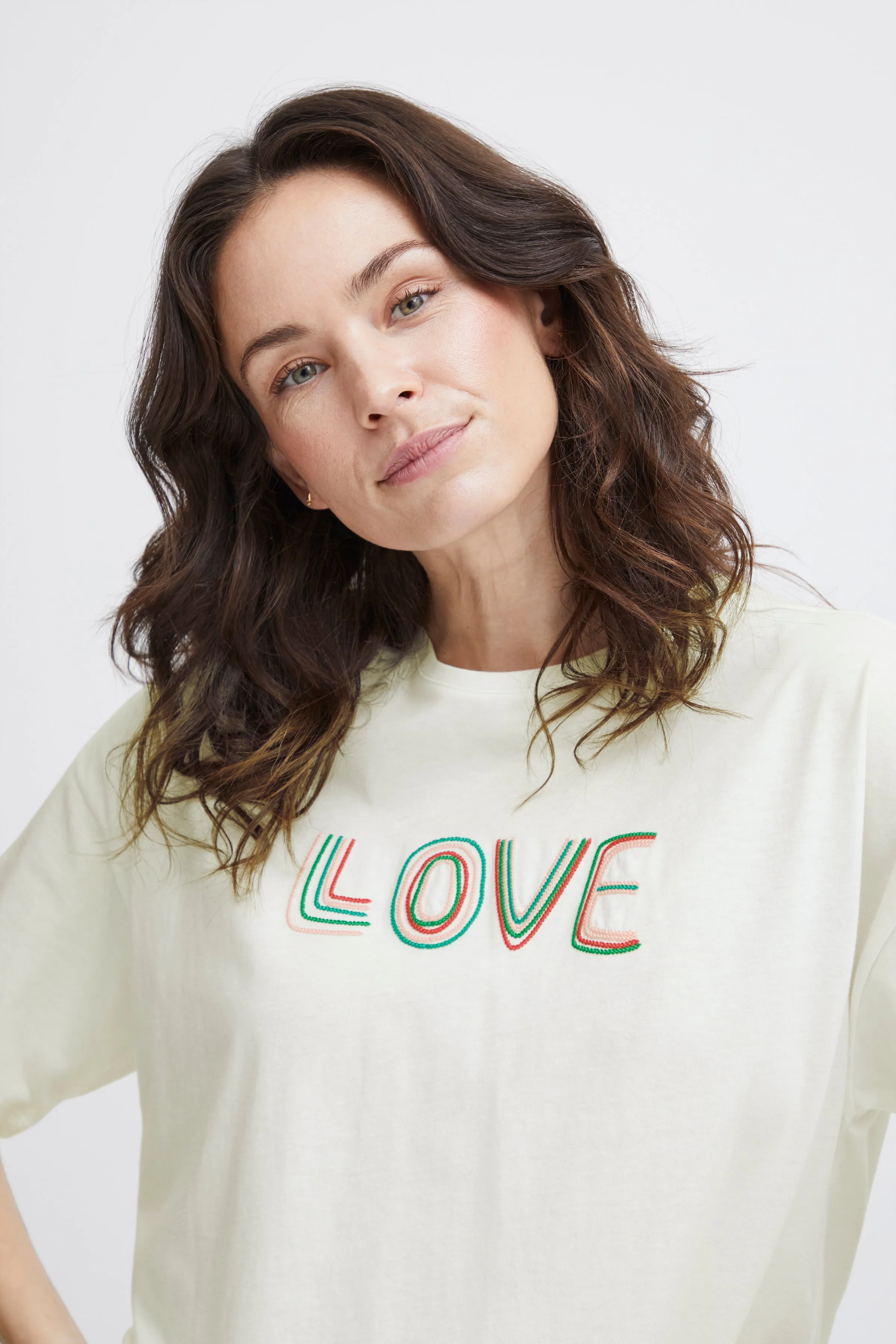 Fransa Cotton Love Logo Round Neck Short Sleeve T Shirt