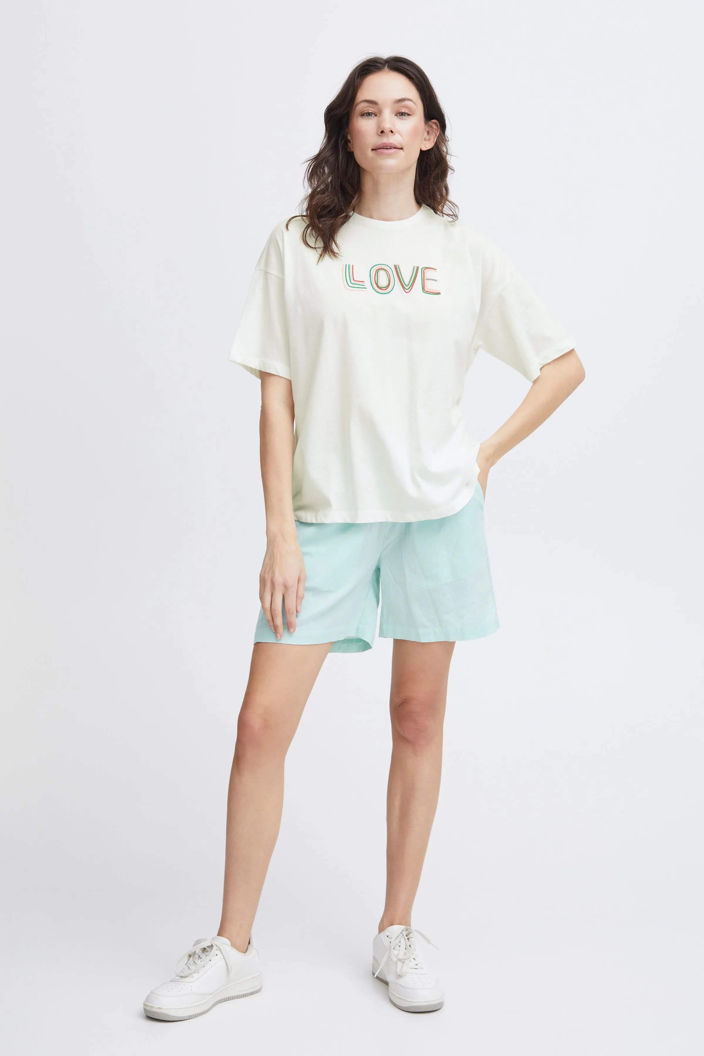 Fransa Cotton Love Logo Round Neck Short Sleeve T Shirt