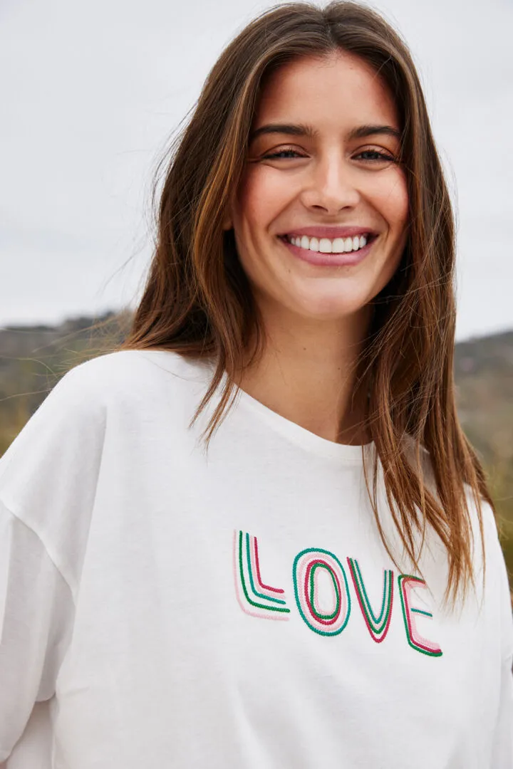 Fransa Cotton Love Logo Round Neck Short Sleeve T Shirt