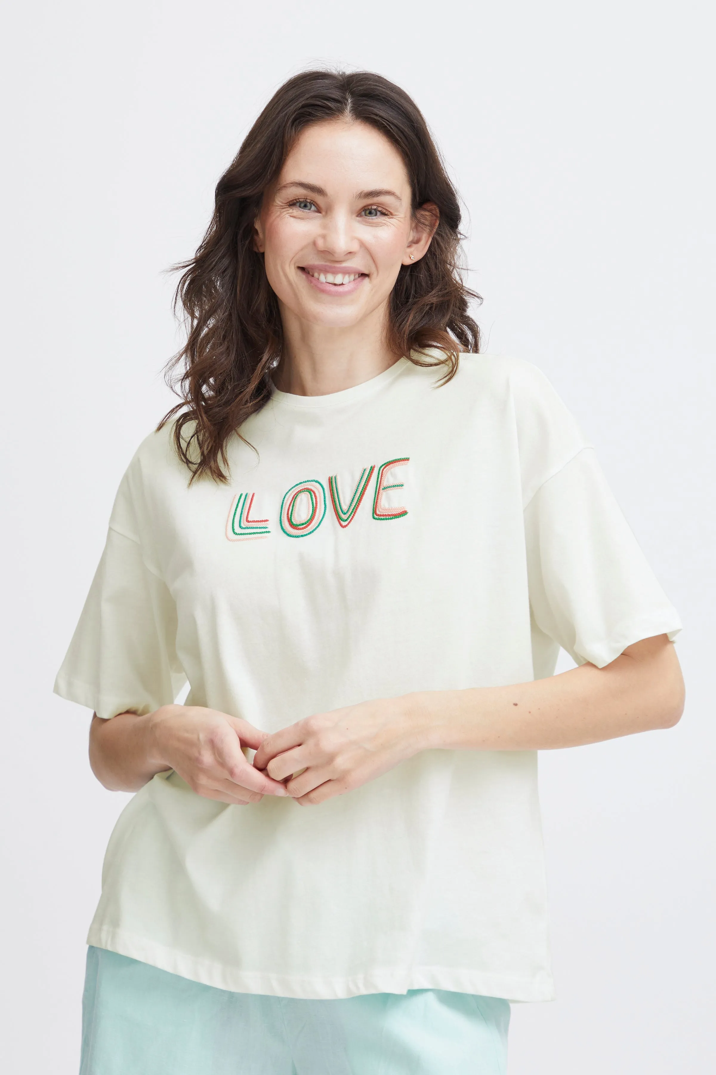 Fransa Cotton Love Logo Round Neck Short Sleeve T Shirt