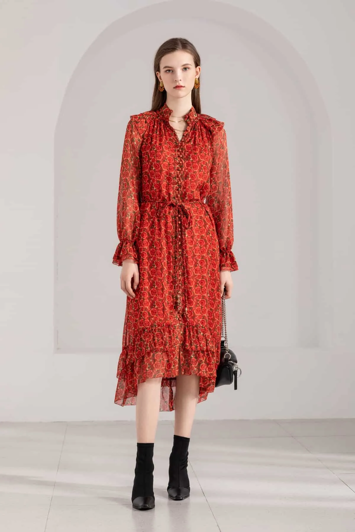 GDS Alessi Floral Ruffle Dress | Red