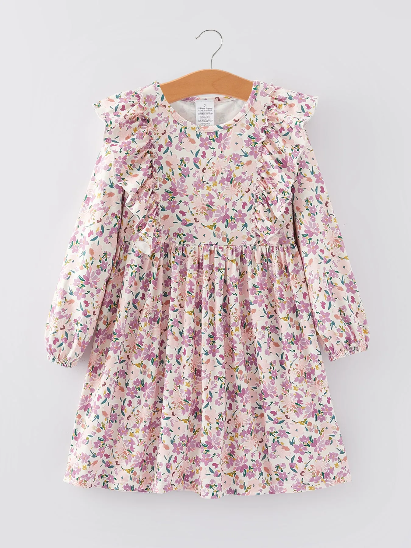 Girls Fall Floral Print Long Sleeve Dress