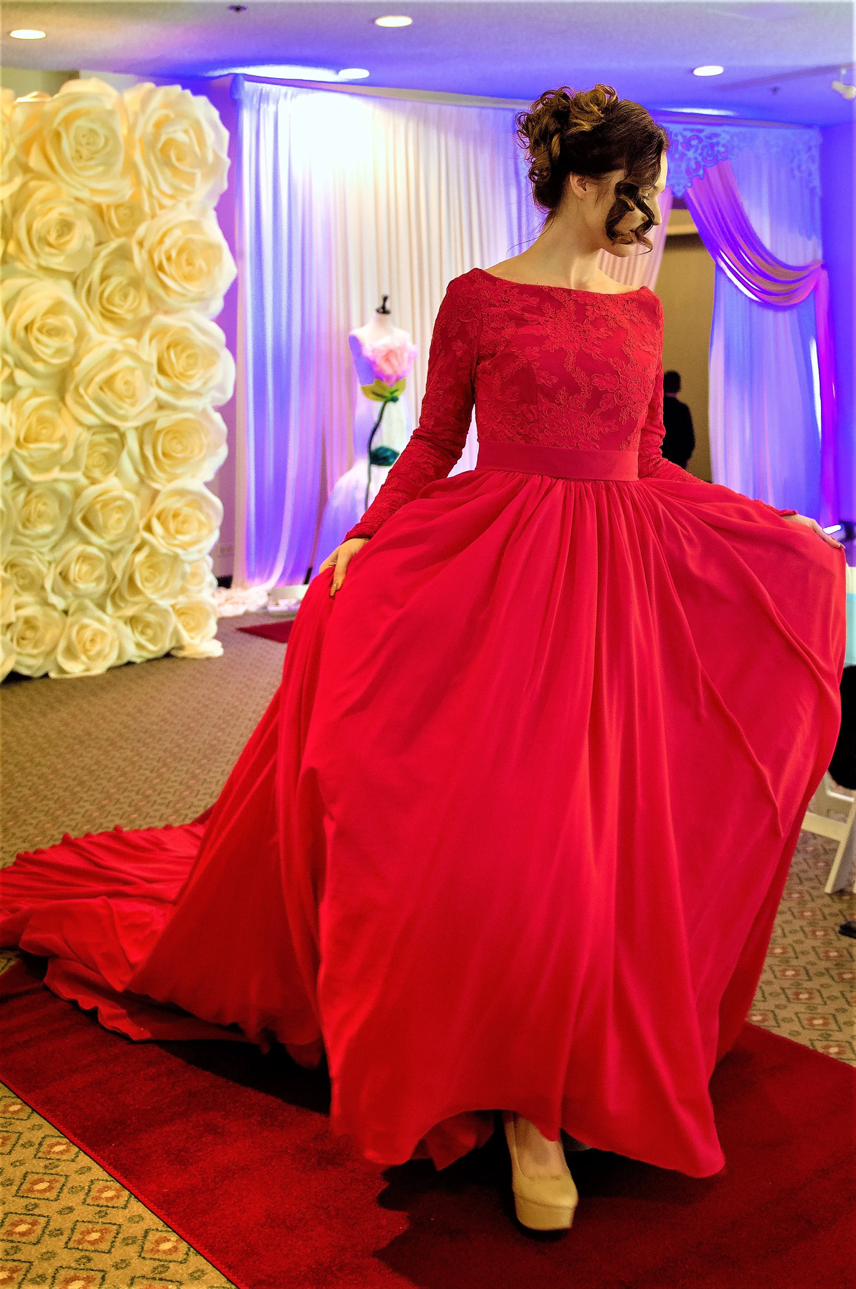 GODDESS Couture Chiffon Evening Gown in Red