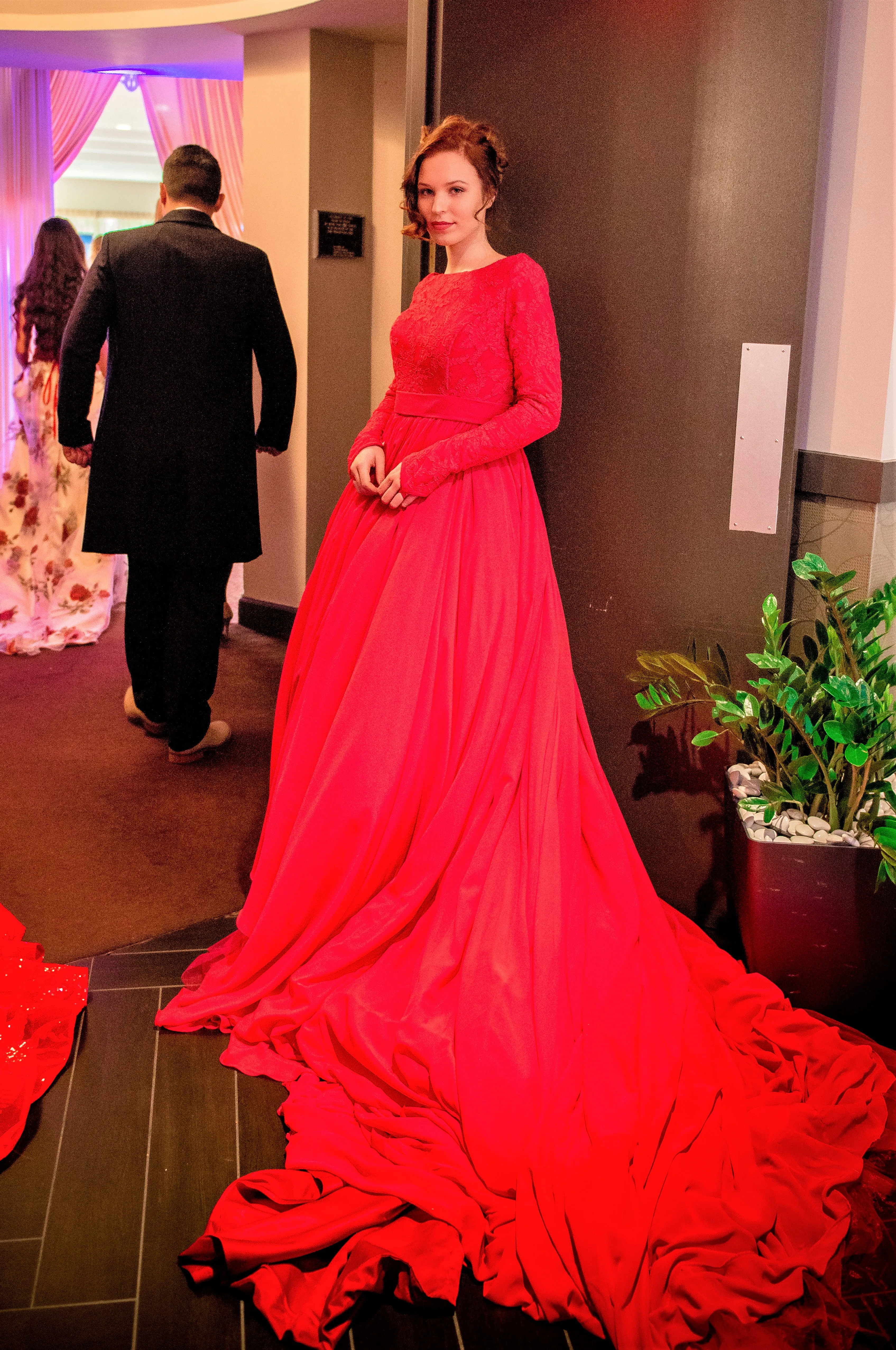 GODDESS Couture Chiffon Evening Gown in Red