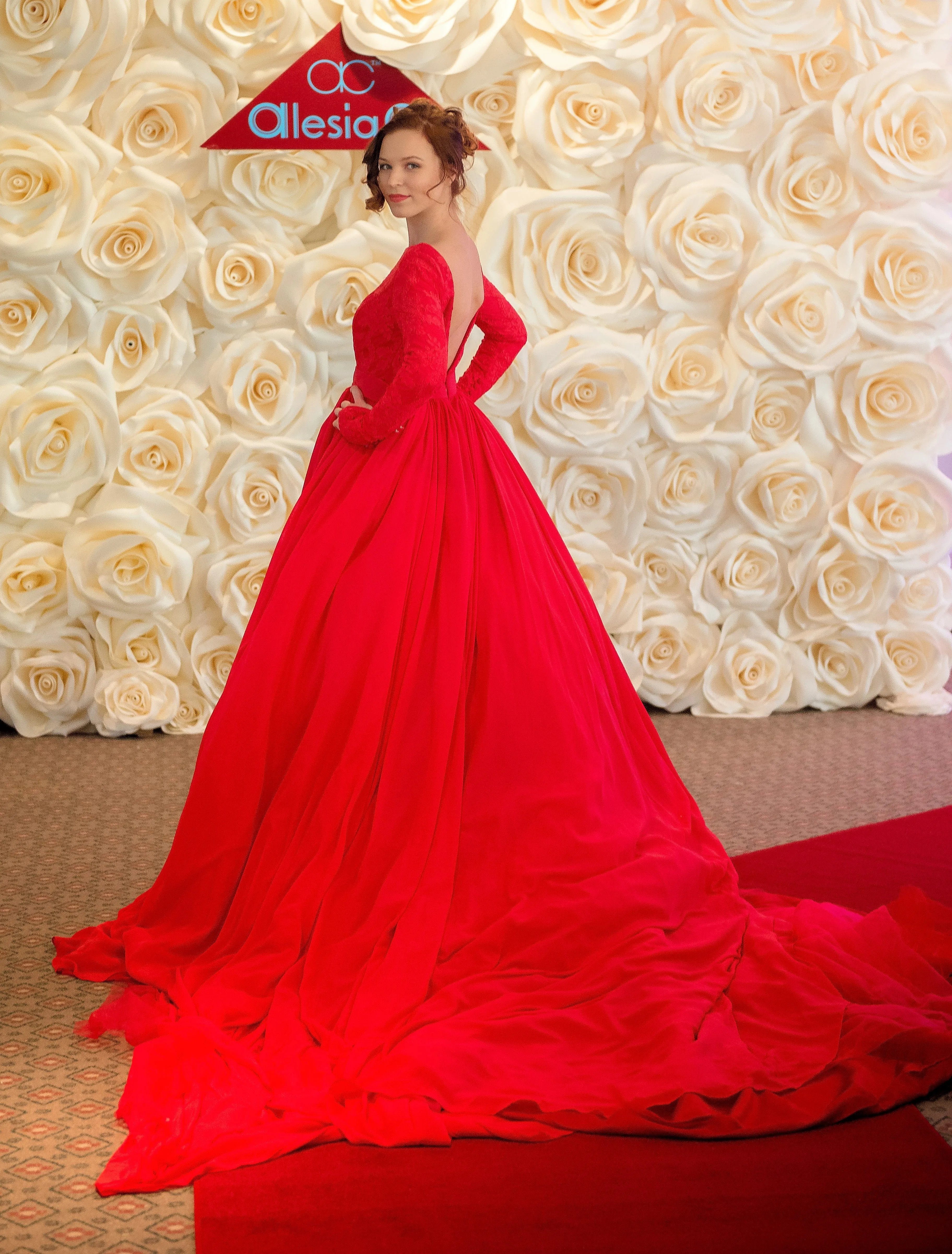 GODDESS Couture Chiffon Evening Gown in Red