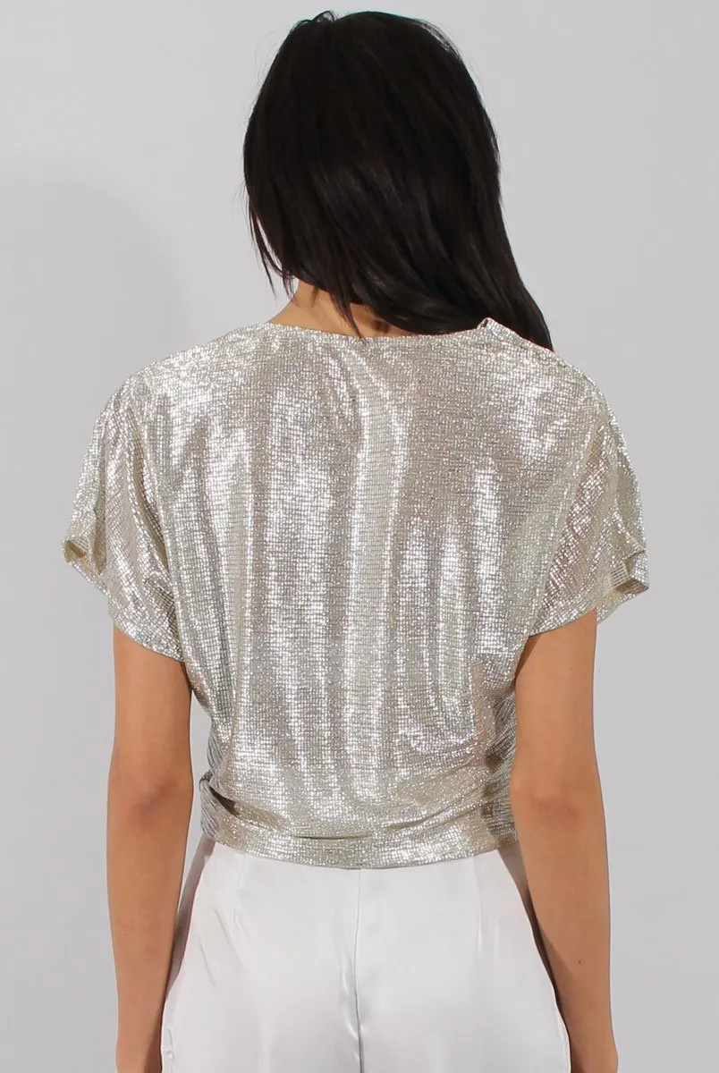 Gold Metallic Front Knot Batwing Top - Perrie