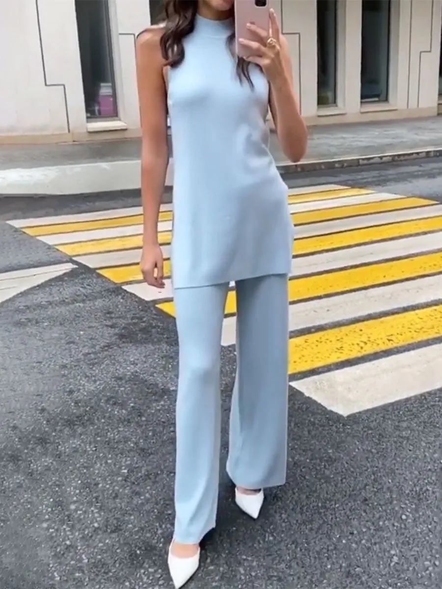 Graceful Sleeveless Top Slim Trousers Women's Suit