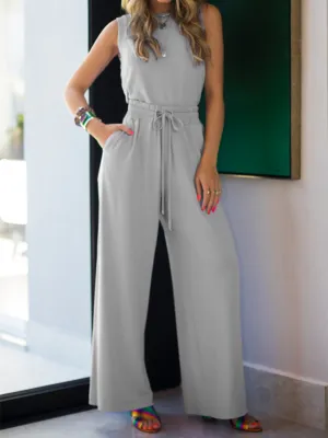 Graceful Slim Fit Sleeveless Top High Waist Pants Suit for Women