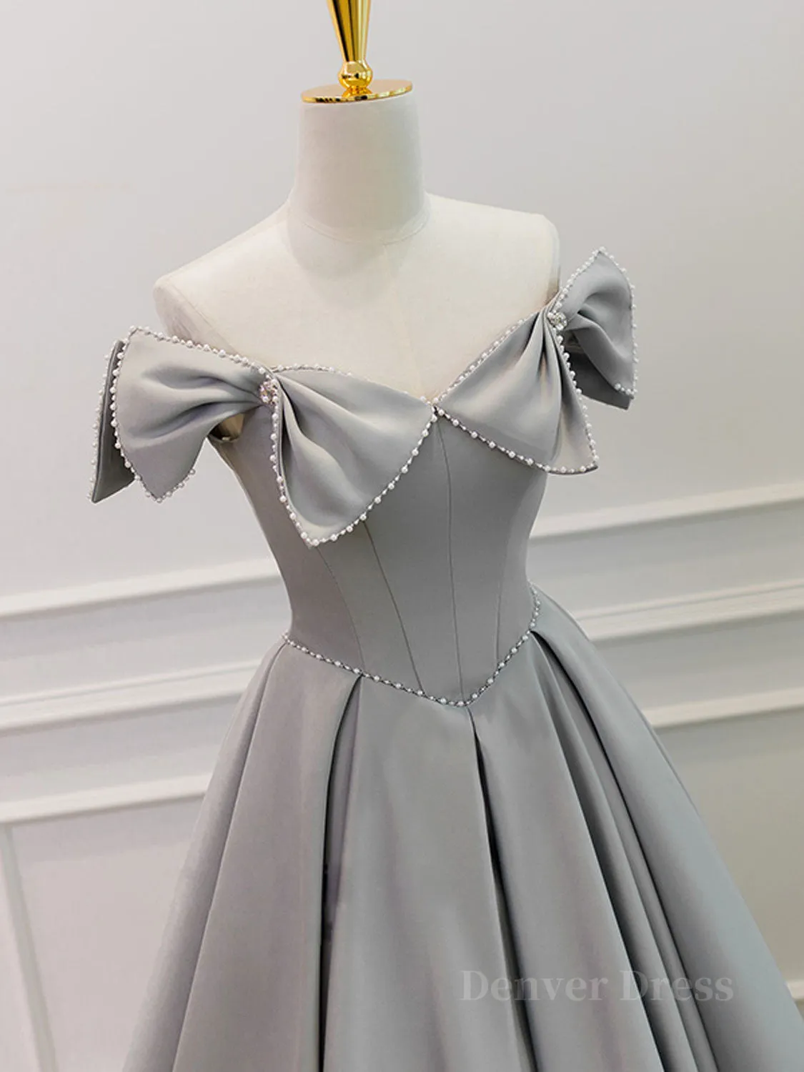 Gray A-Line Satin Long Prom Dress Gray Formal Evening Dress