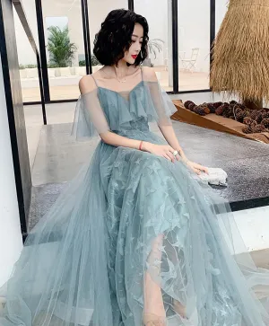 Green Tulle Lace Long Prom Dress Green Evening Dress